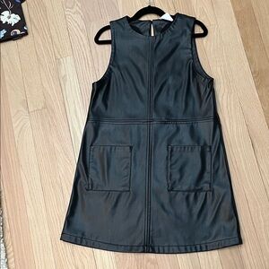 Black Sleeveless leather Dress with Pockets